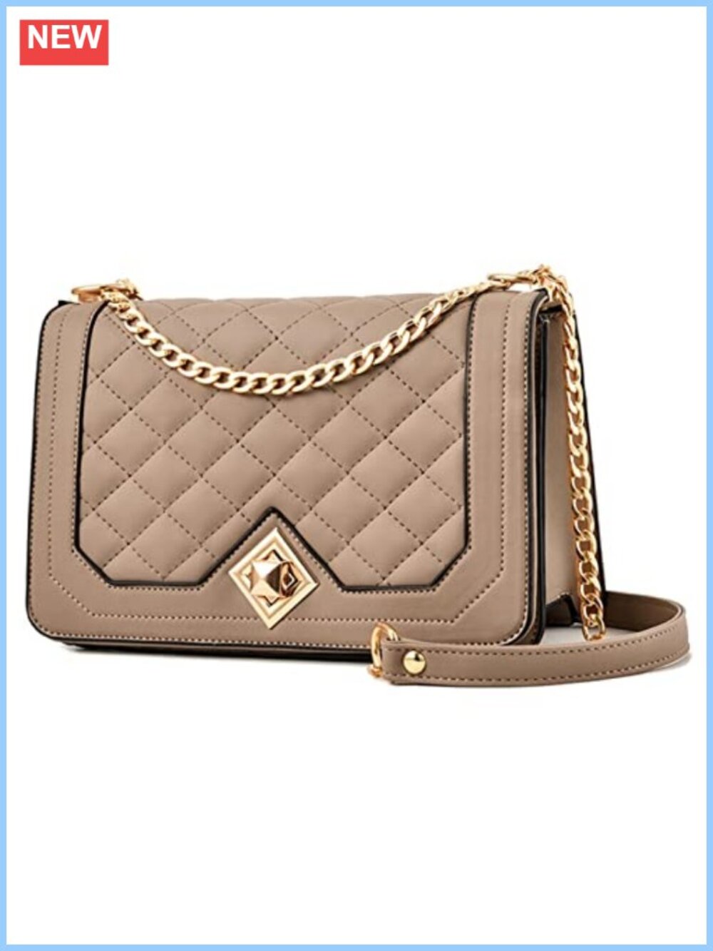 Small Quilted PU Leather Crossbody Bag with Chain Strap